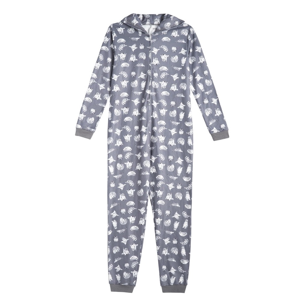 NWT Taylor Swift Cat Pattern Onesie Pajamas, Gray